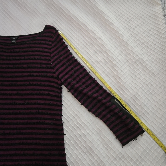 Ann Taylor Petite Raspberry & Black Striped Fringed Tunic Top - Picture 9 of 9